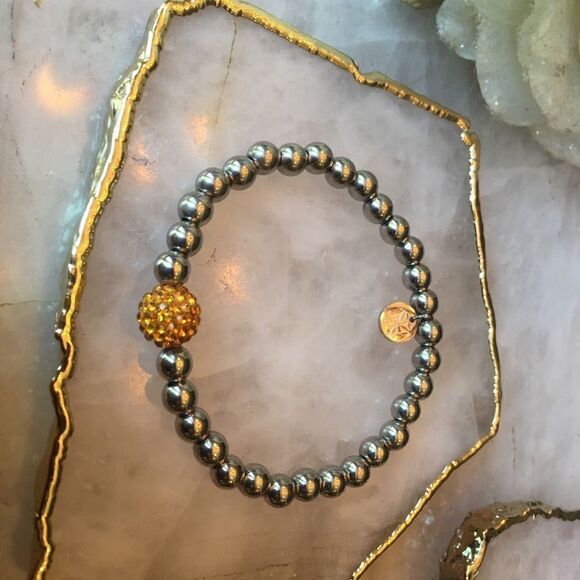 SILVER RUSTIC Cuff with Amber Gold Crystal Bead! - Picture 5 of 17